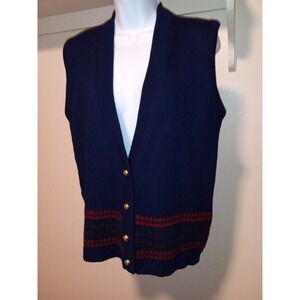 Women's' Miss PENDLETON Blue 100% Virgin Wool Vest Size M Knit Buttons Geometric